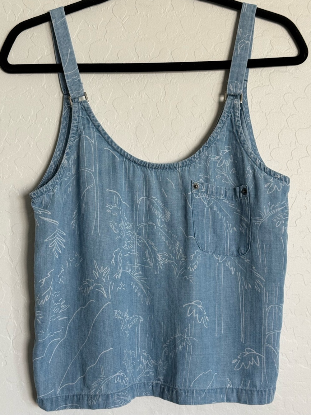 RVCA Vintage Chambray Tropical Palm Tree Tank Top Blue Small